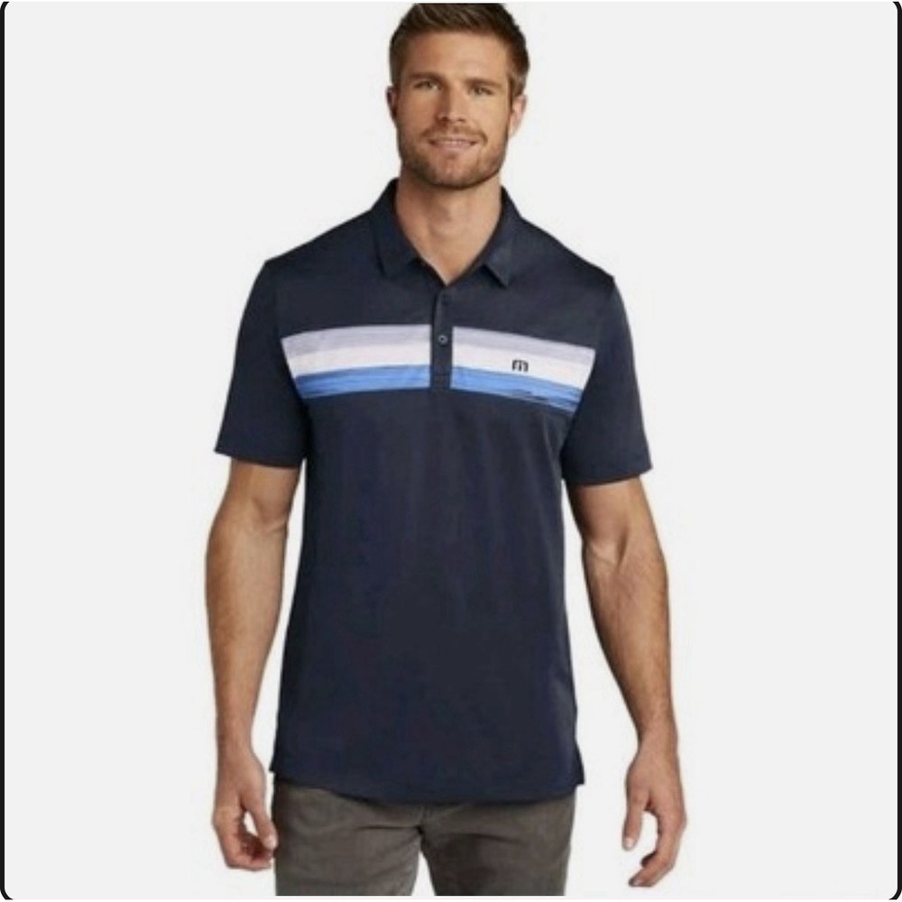 Travis Mathew Cabana Chest Stripe Golf Polo Shirt Men's 2XL Black Purple